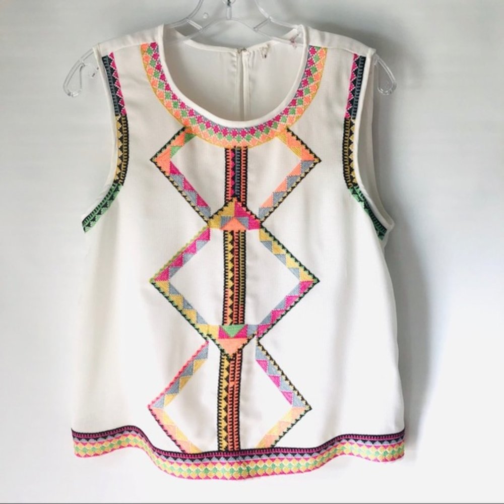 Neon Aztec southwest embroidered semi sheer tank